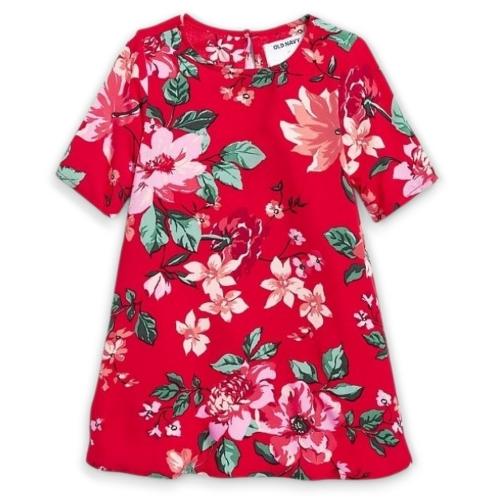 Girls Red Floral Print Dress